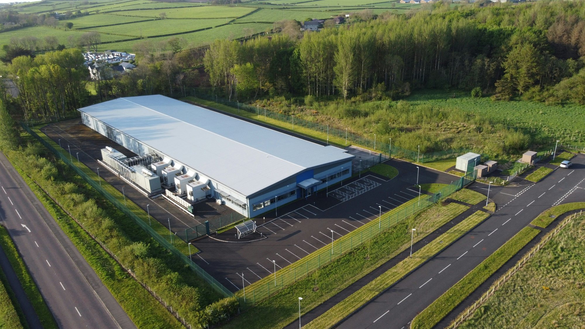 Aerial view of a data center campus